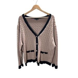 Adrianna Papell Sweater Women's Size 3X Black Beige Cardigan